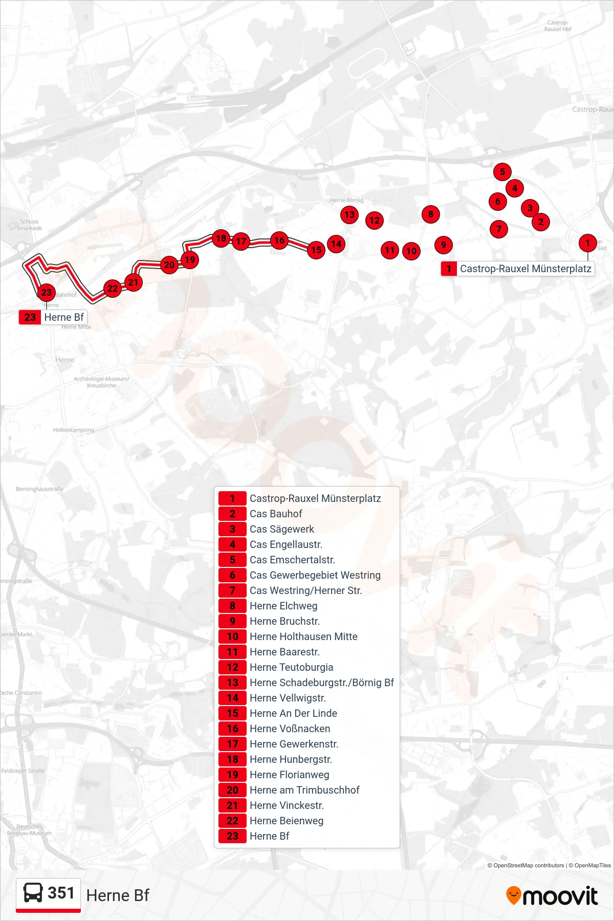 Linie 351 (Bus) Richtung Herne Bf: Route und Haltestellen auf der Karte