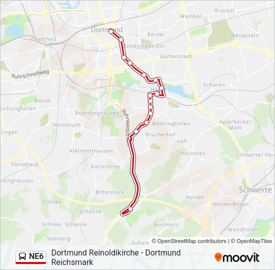 NE6 Bus Line Map