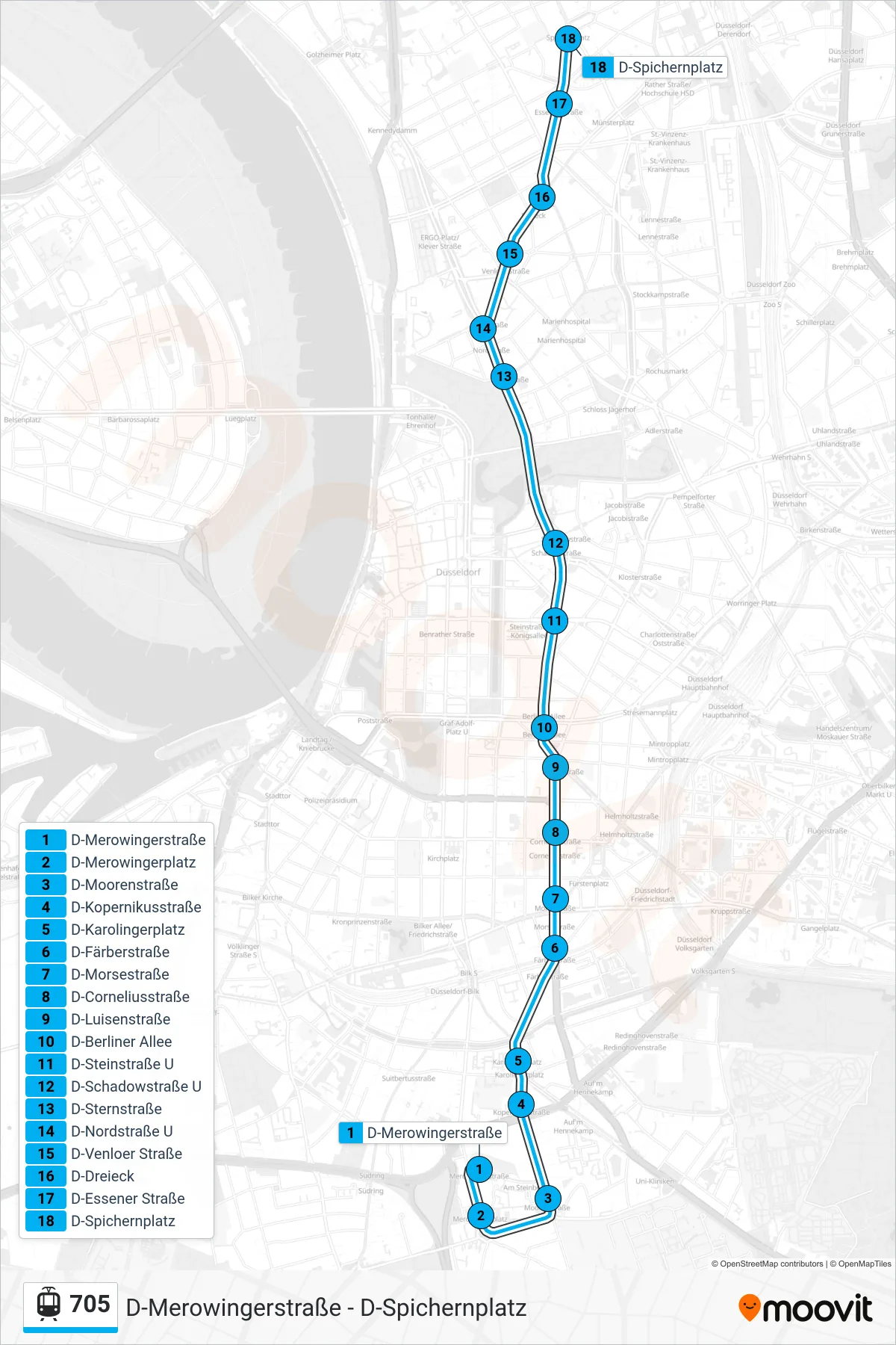 Linie 705 (Straßenbahn) Richtung D-Spichernplatz: Route und Haltestellen auf der Karte