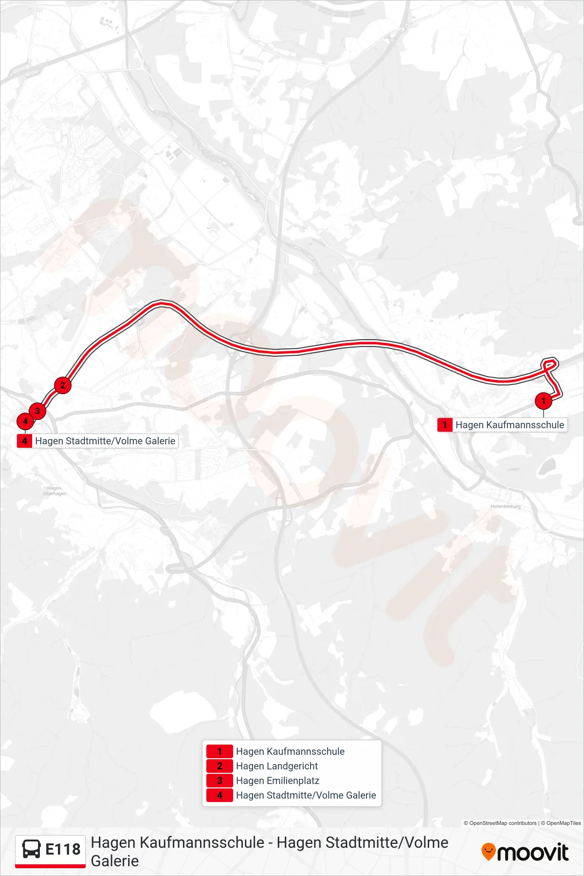 Linie E118 (Bus) Richtung Hagen Stadtmitte/Volme Galerie: Route und Haltestellen auf der Karte
