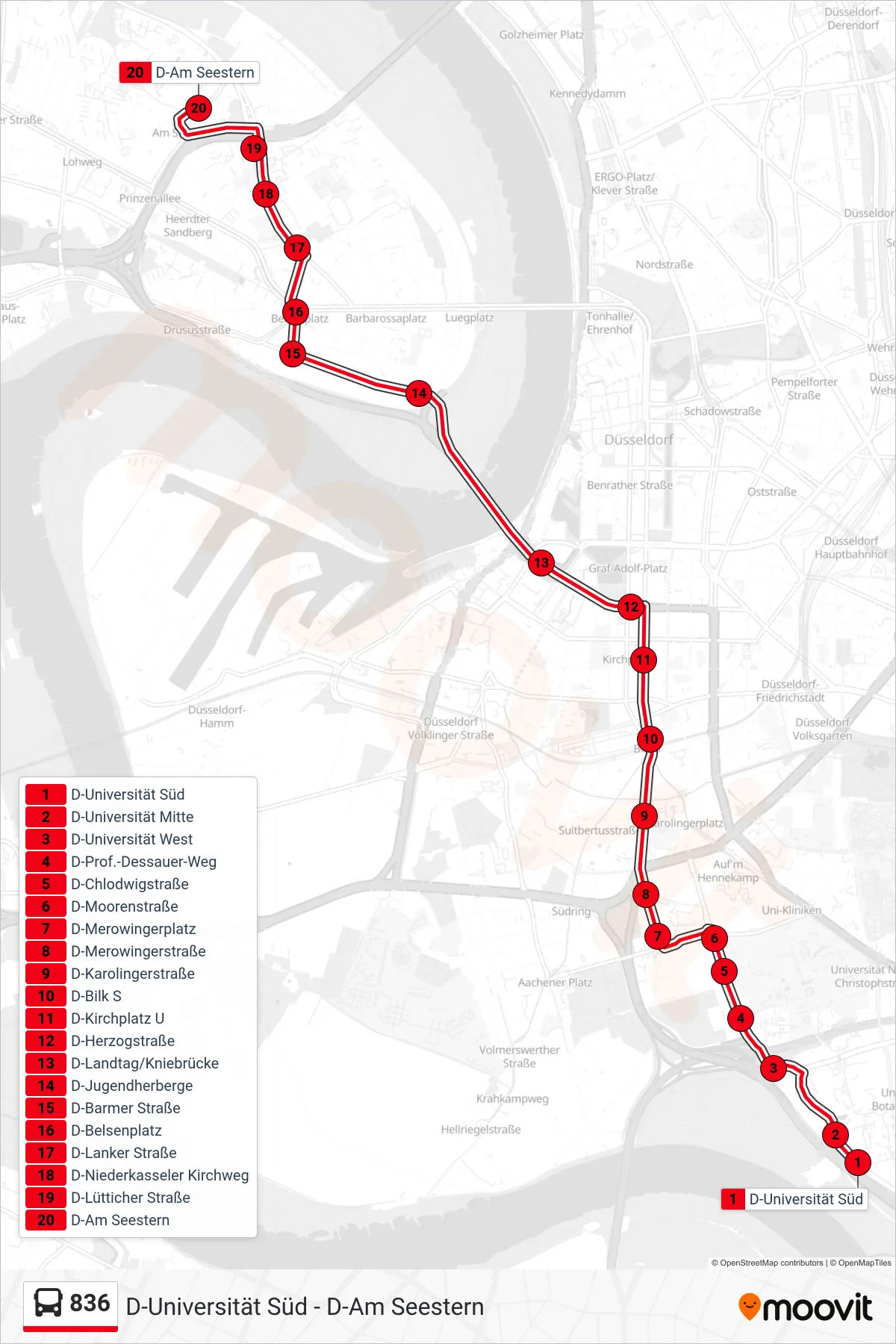 Linie 836 (Bus) Richtung D-Am Seestern: Route und Haltestellen auf der Karte