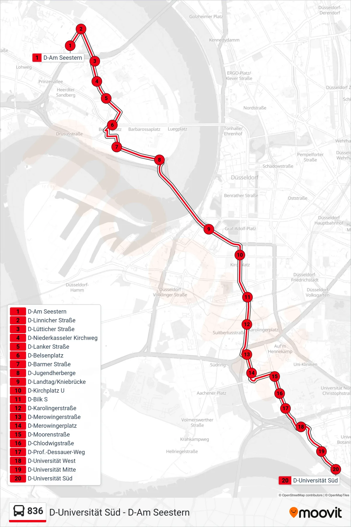 Linie 836 (Bus) Richtung D-Universität Süd: Route und Haltestellen auf der Karte