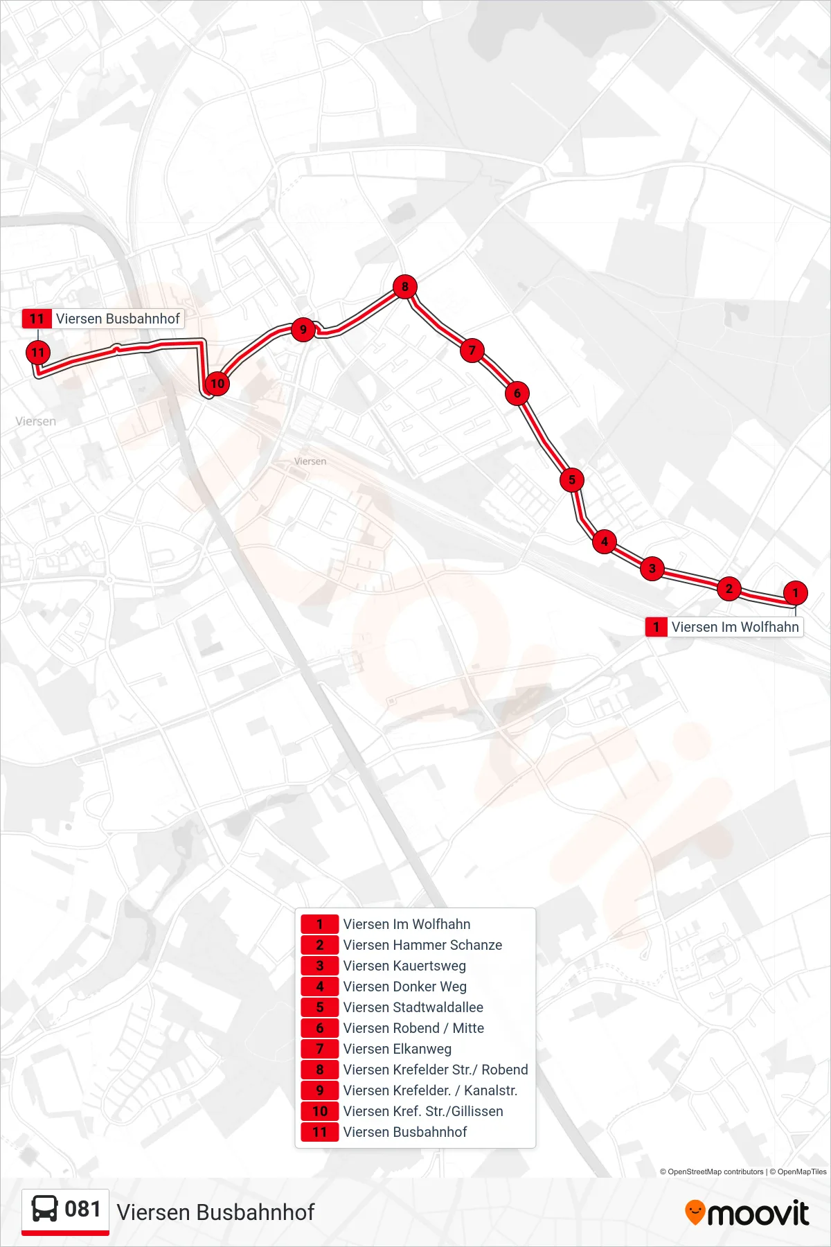 Linie 081 (Bus) Richtung Viersen Busbahnhof: Route und Haltestellen auf der Karte