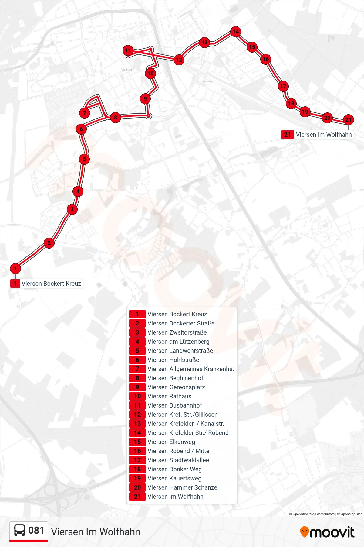 Linie 081 (Bus) Richtung Viersen Im Wolfhahn: Route und Haltestellen auf der Karte