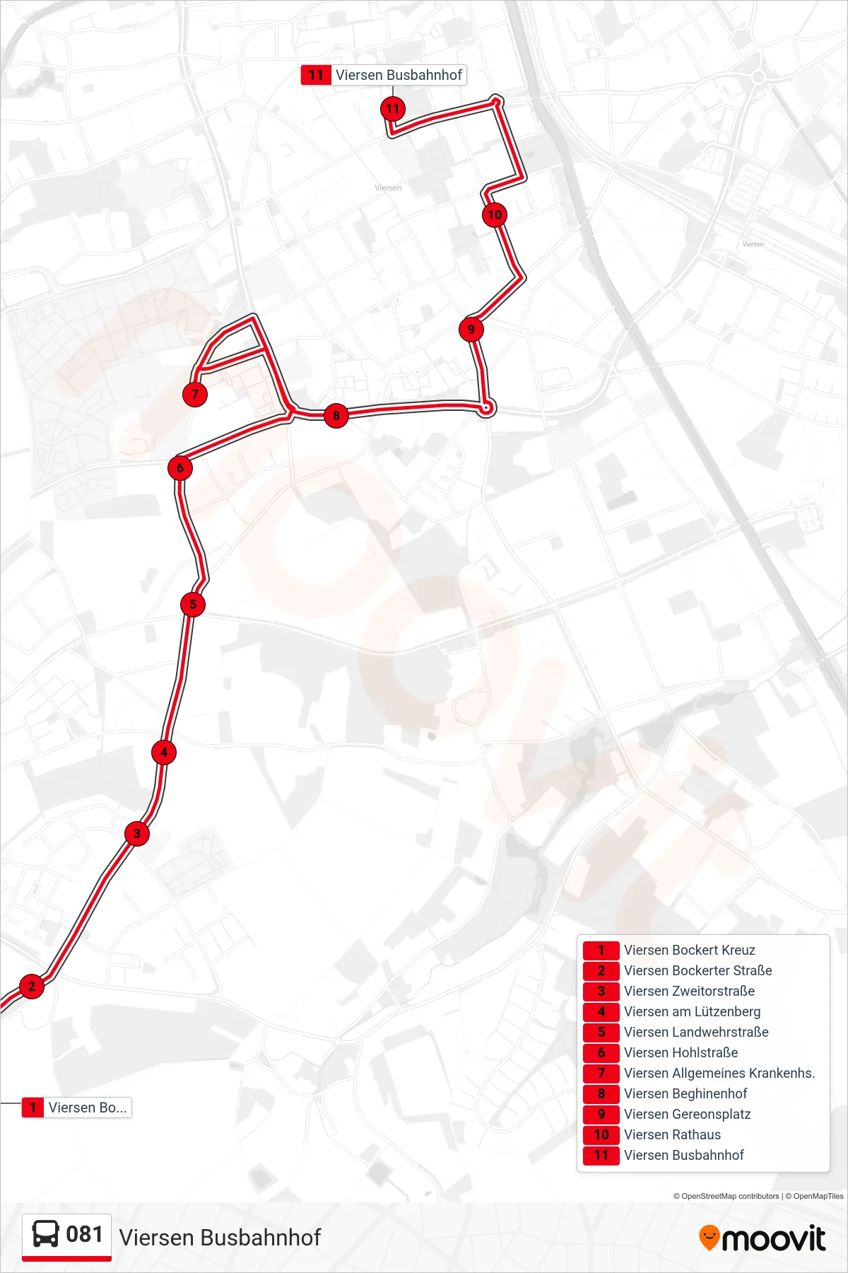 Linie 081 (Bus) Richtung Viersen Busbahnhof: Route und Haltestellen auf der Karte