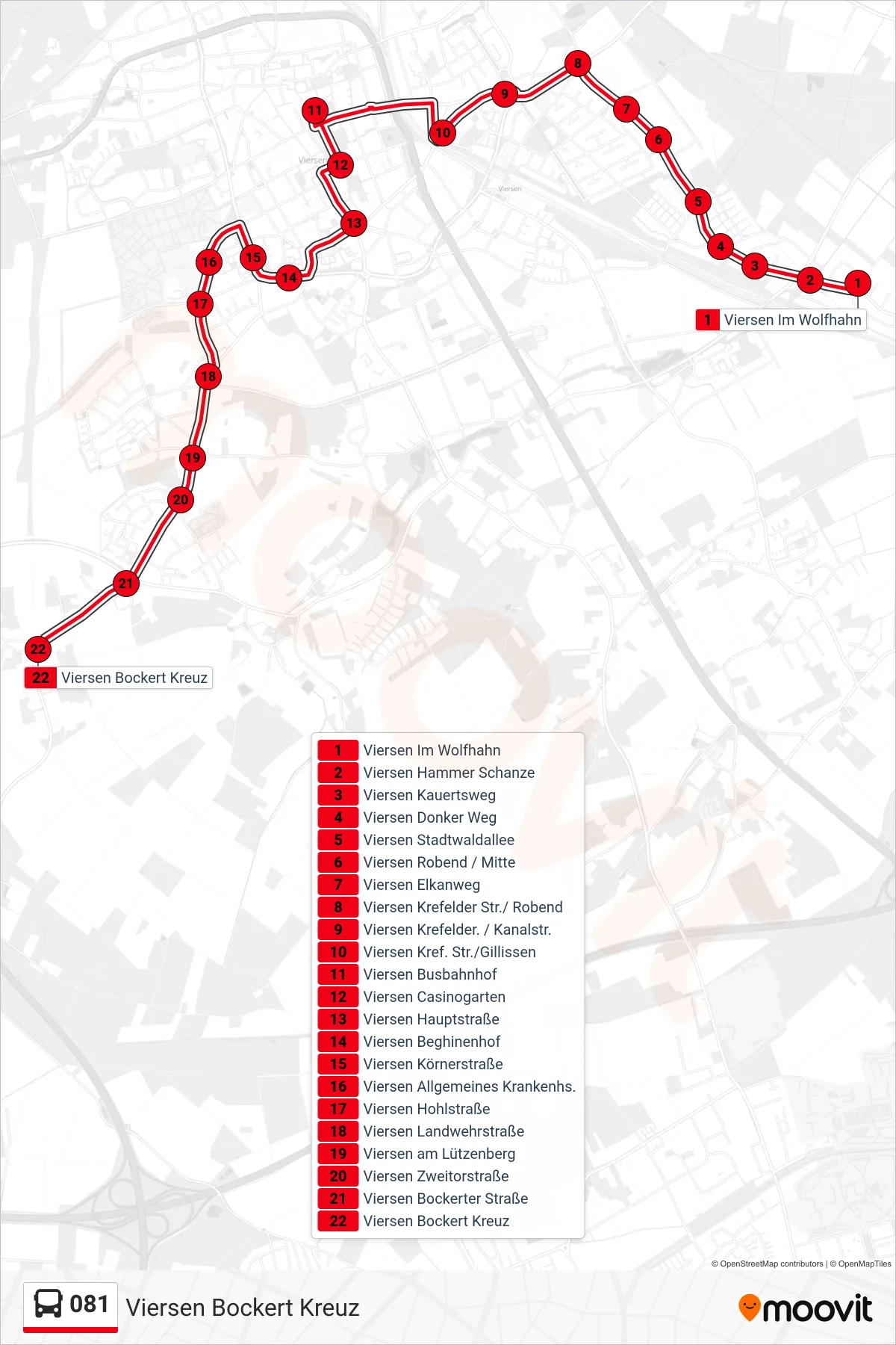 Linie 081 (Bus) Richtung Viersen Bockert Kreuz: Route und Haltestellen auf der Karte