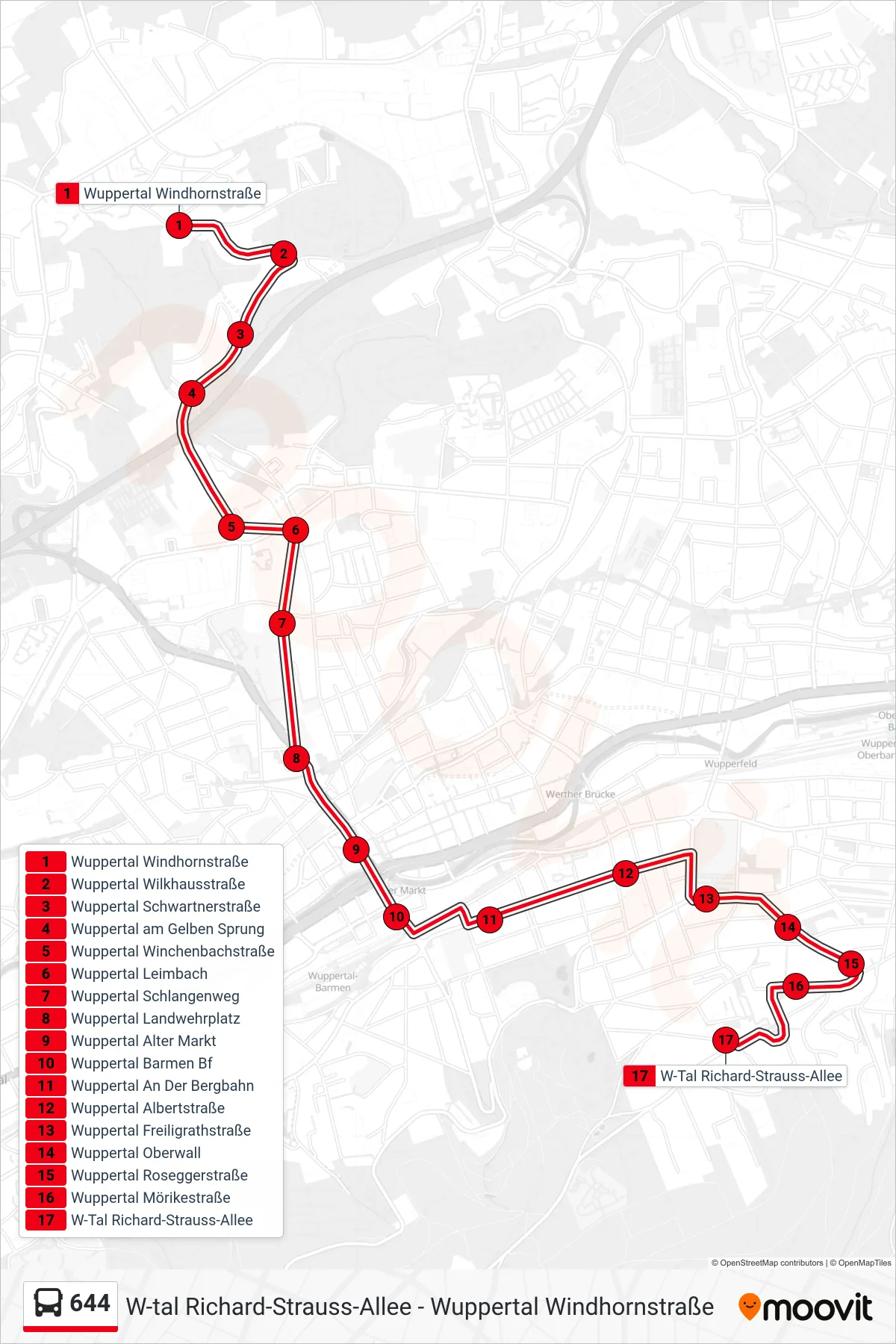 Linie 644 (Bus) Richtung W-Tal Richard-Strauss-Allee: Route und Haltestellen auf der Karte