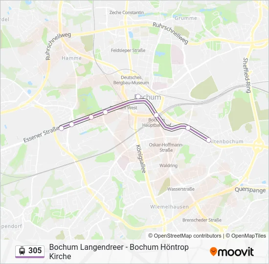 Трамвай 305: карта маршрута