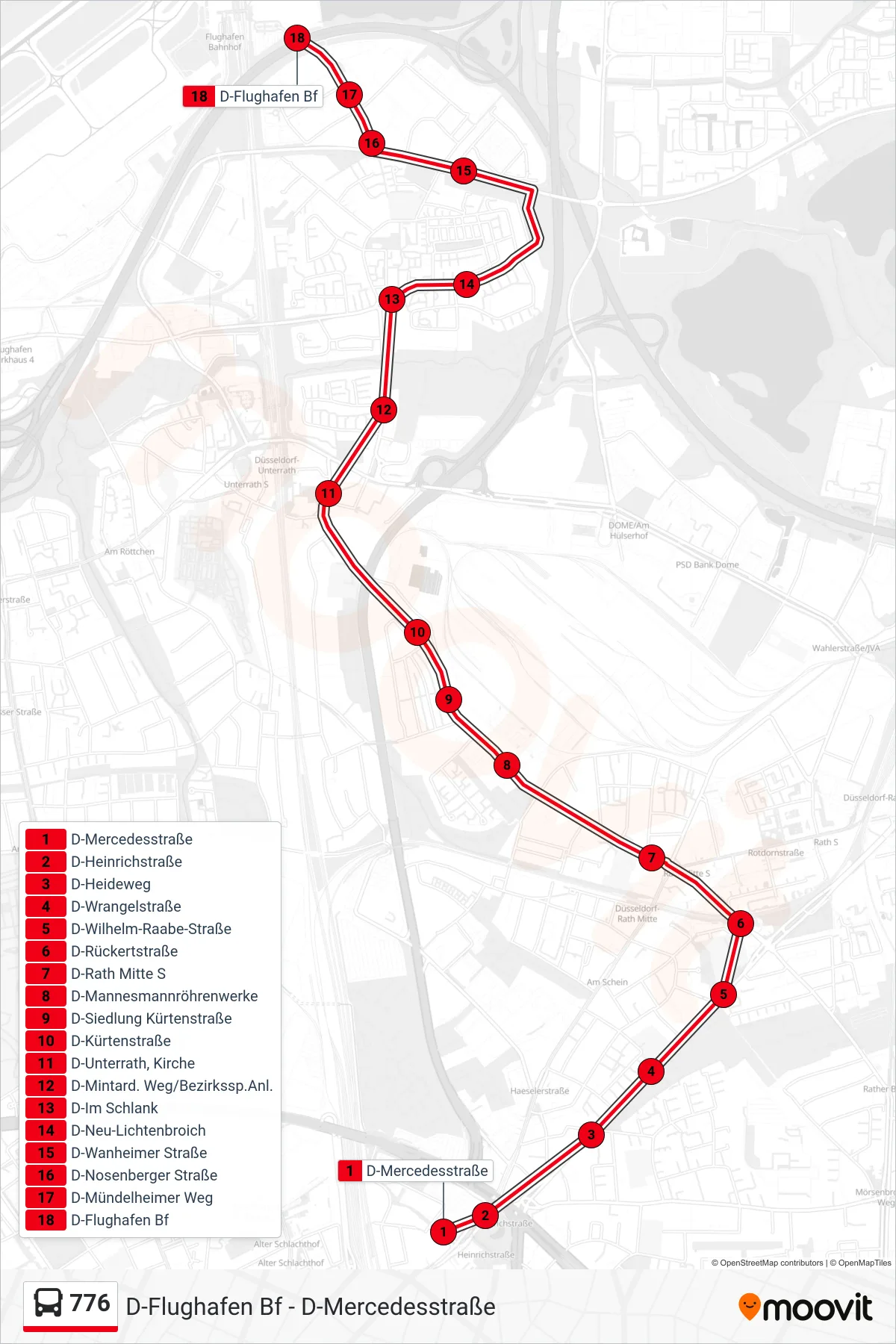 Linie 776 (Bus) Richtung D-Flughafen Bf: Route und Haltestellen auf der Karte