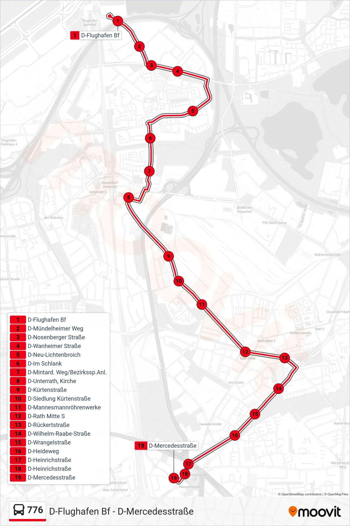 Linie 776 (Bus) Richtung D-Mercedesstraße: Route und Haltestellen auf der Karte