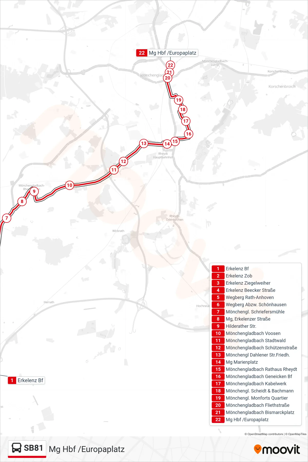 Linie SB81 (Bus) Richtung Mg Hbf /Europaplatz: Route und Haltestellen auf der Karte