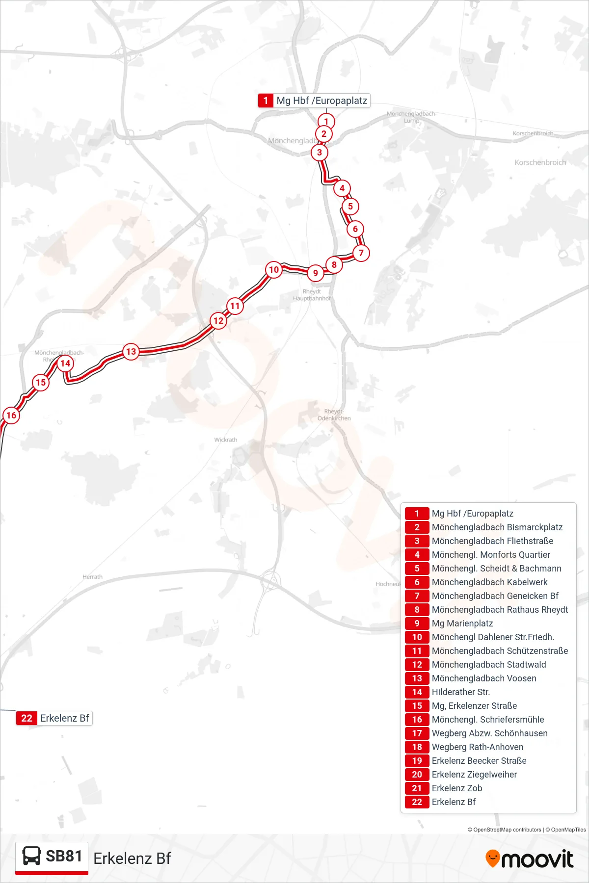 Linie SB81 (Bus) Richtung Erkelenz Bf: Route und Haltestellen auf der Karte