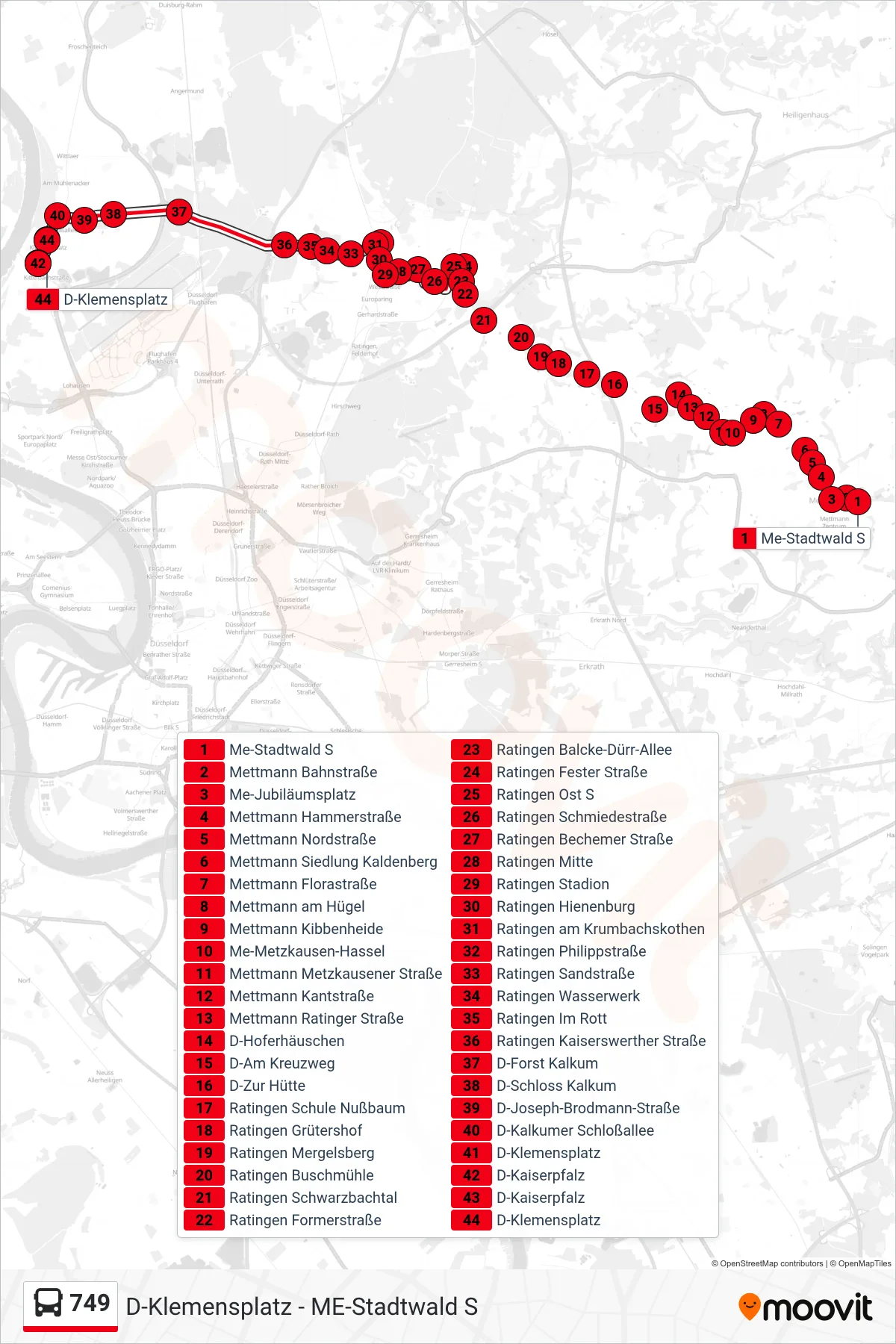 Linie 749 (Bus) Richtung D-Klemensplatz: Route und Haltestellen auf der Karte
