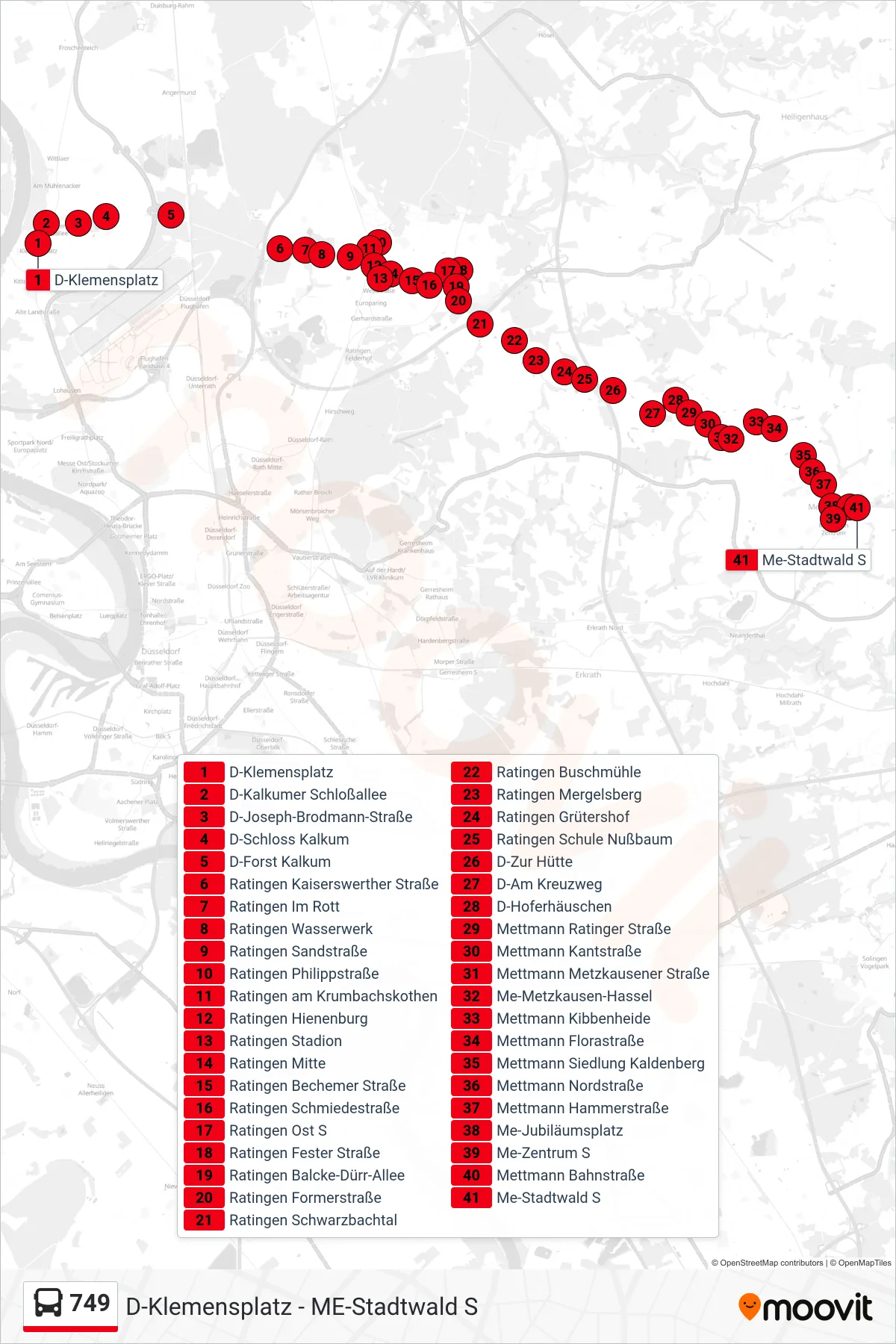 Linie 749 (Bus) Richtung Me-Stadtwald S: Route und Haltestellen auf der Karte