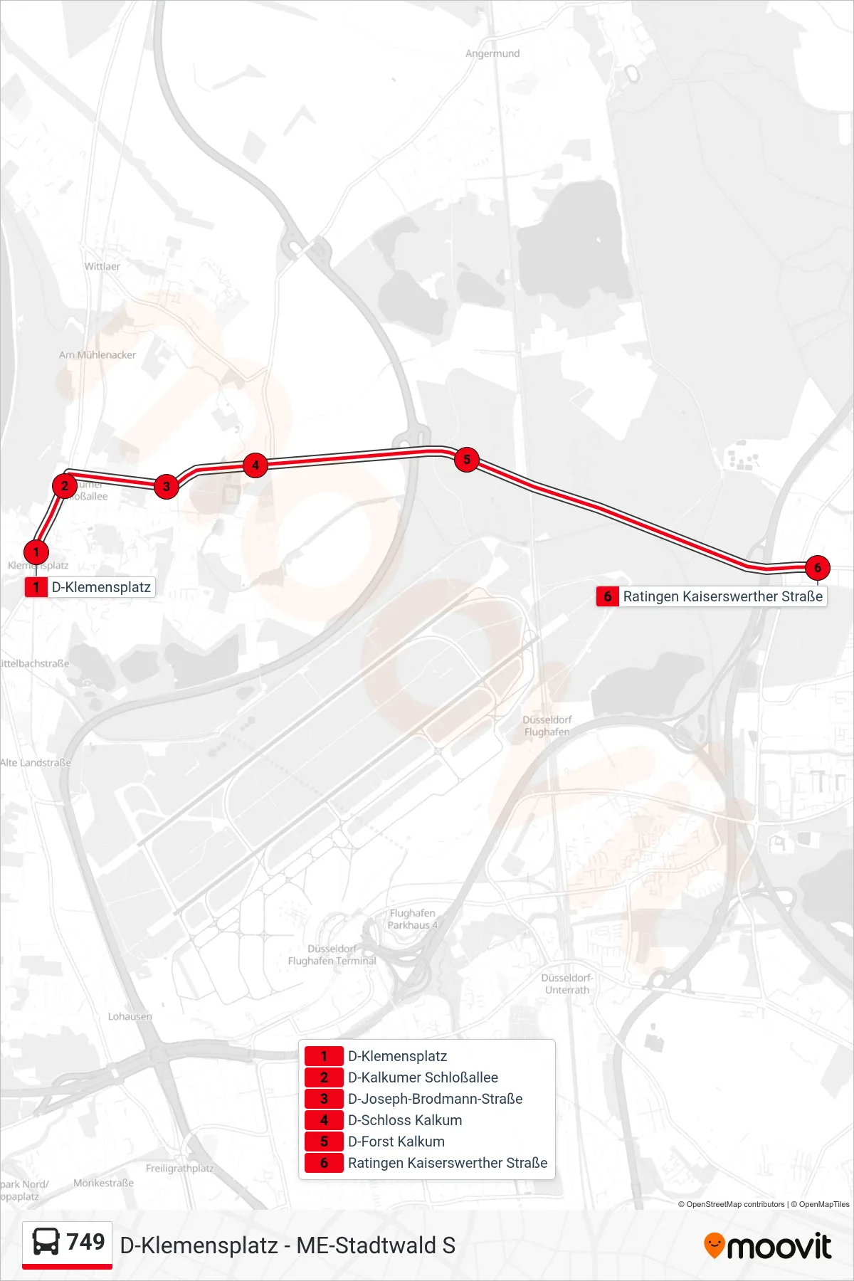 Linie 749 (Bus) Richtung Ratingen Kaiserswerther Straße: Route und Haltestellen auf der Karte