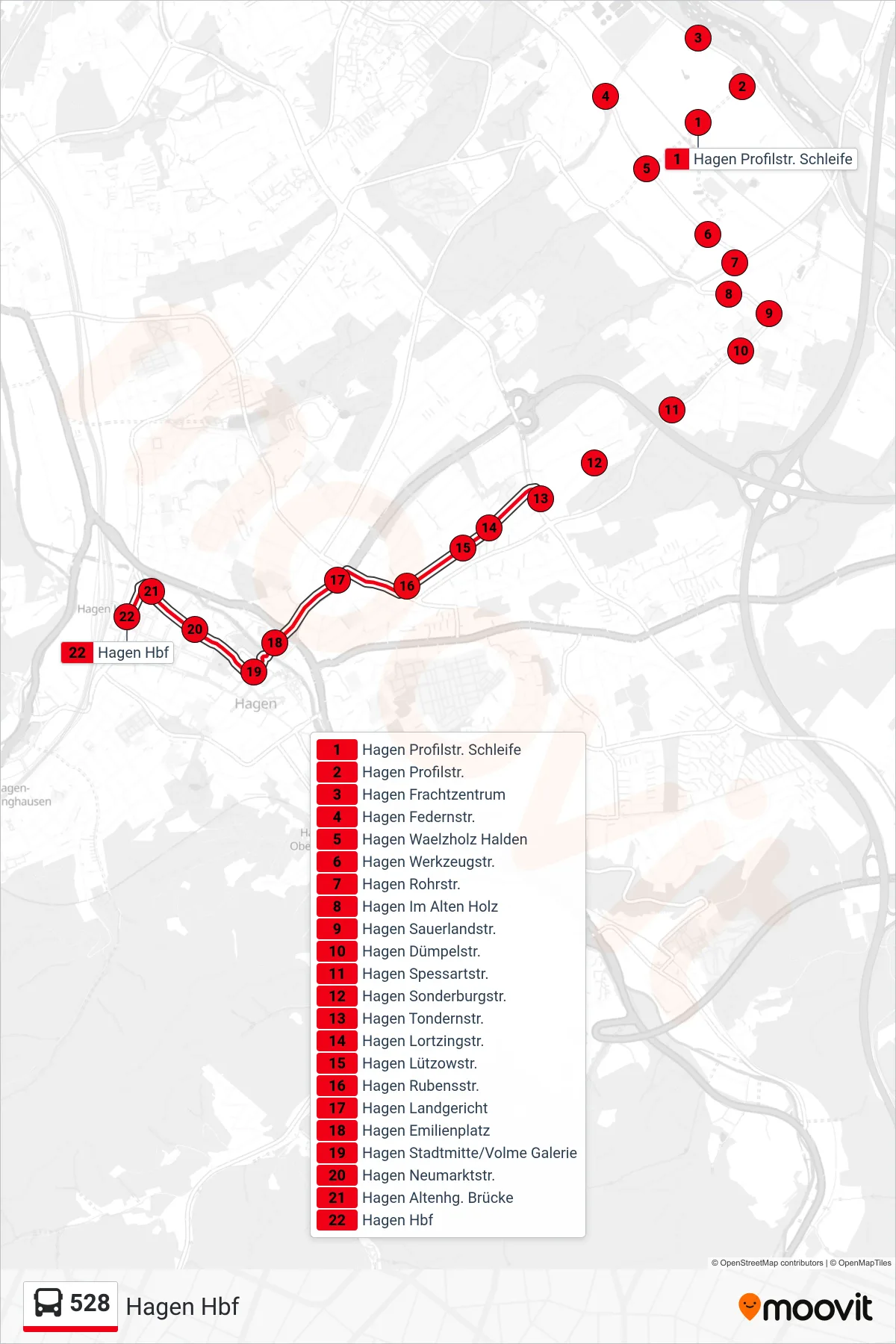 Linie 528 (Bus) Richtung Hagen Hbf: Route und Haltestellen auf der Karte