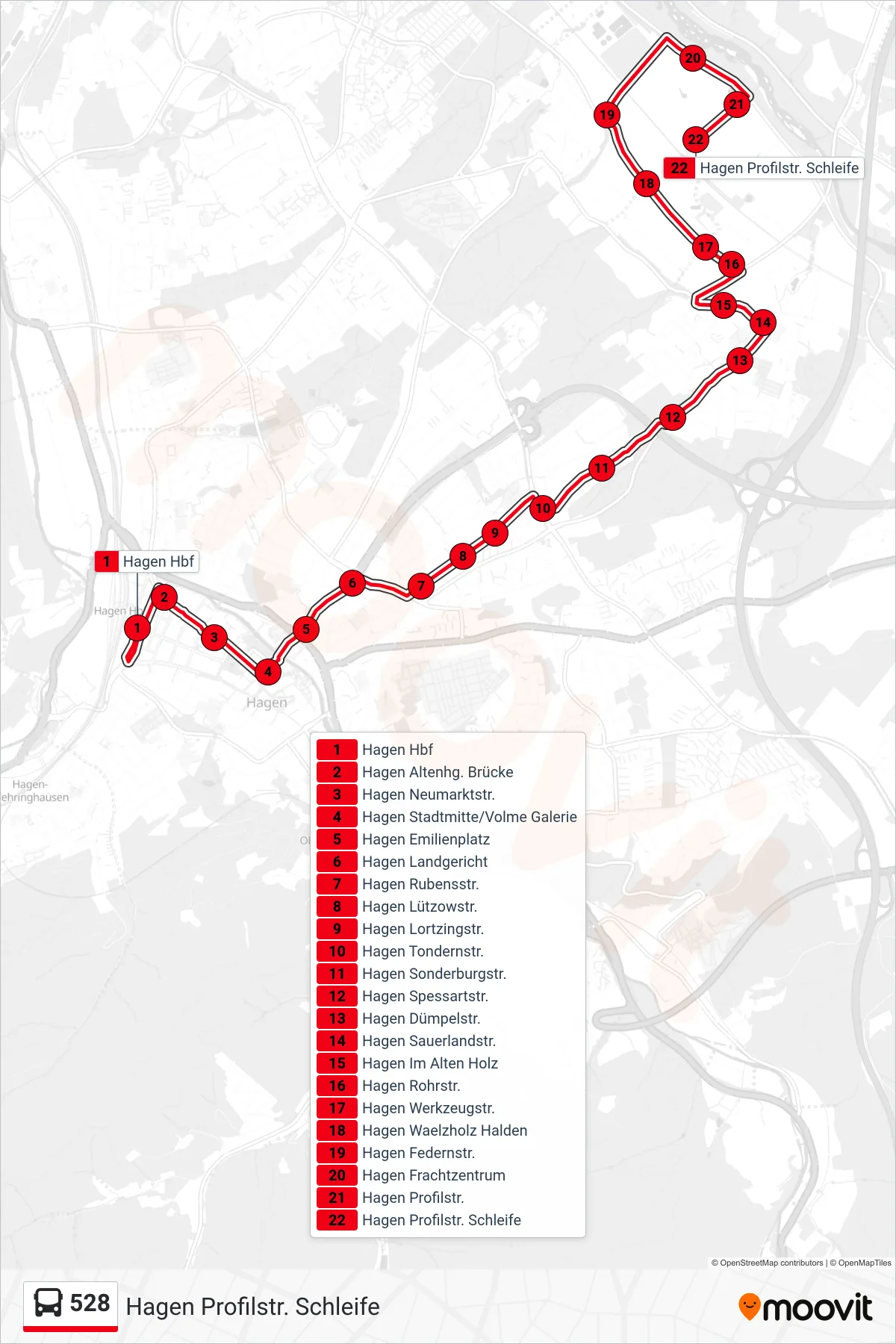 Linie 528 (Bus) Richtung Hagen Profilstr. Schleife: Route und Haltestellen auf der Karte
