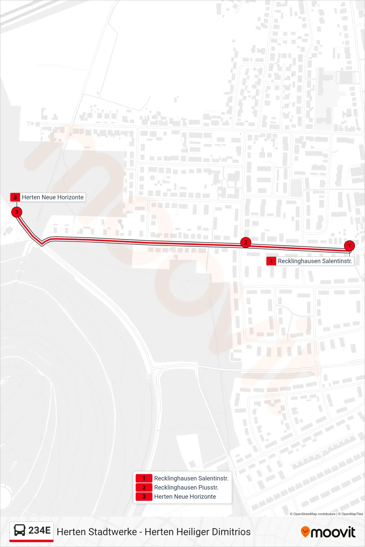 Linie 234E (Bus) Richtung Herten Neue Horizonte: Route und Haltestellen auf der Karte