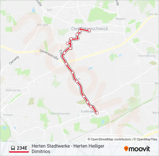 234E Bus Line Map