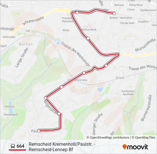 664 Bus Line Map
