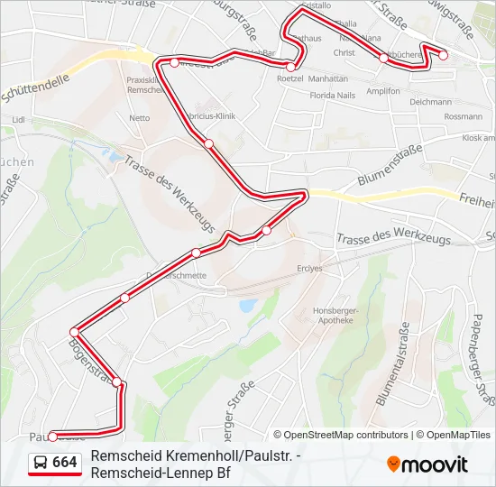 664 Bus Line Map