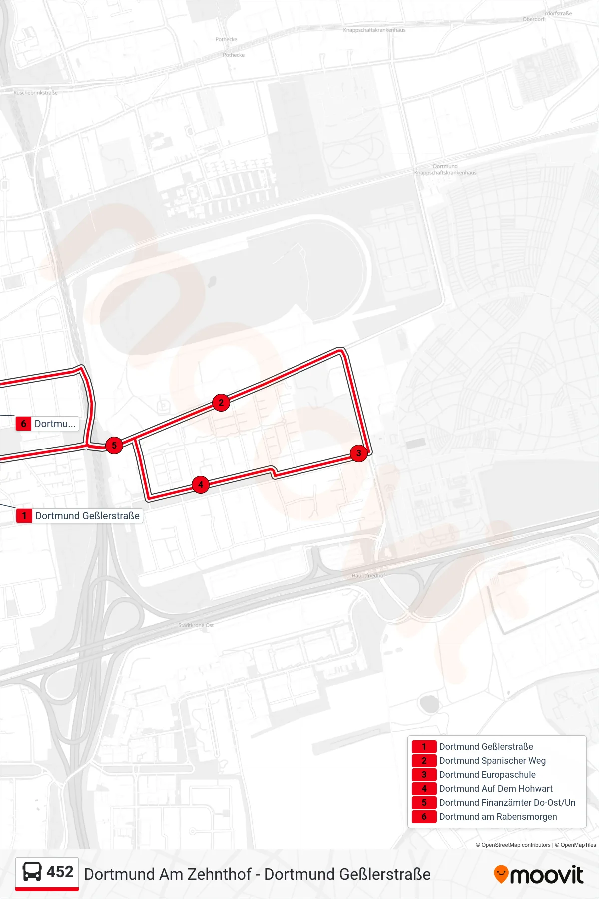 Linie 452 (Bus) Richtung Dortmund am Rabensmorgen: Route und Haltestellen auf der Karte