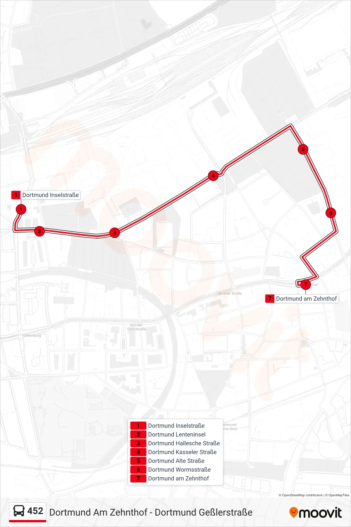 Linie 452 (Bus) Richtung Dortmund am Zehnthof: Route und Haltestellen auf der Karte