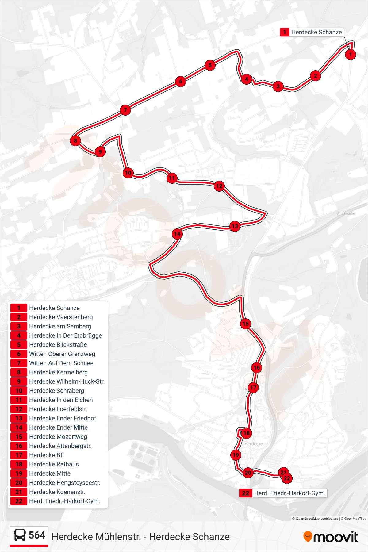 Linie 564 (Bus) Richtung Herd. Friedr.-Harkort-Gym.: Route und Haltestellen auf der Karte