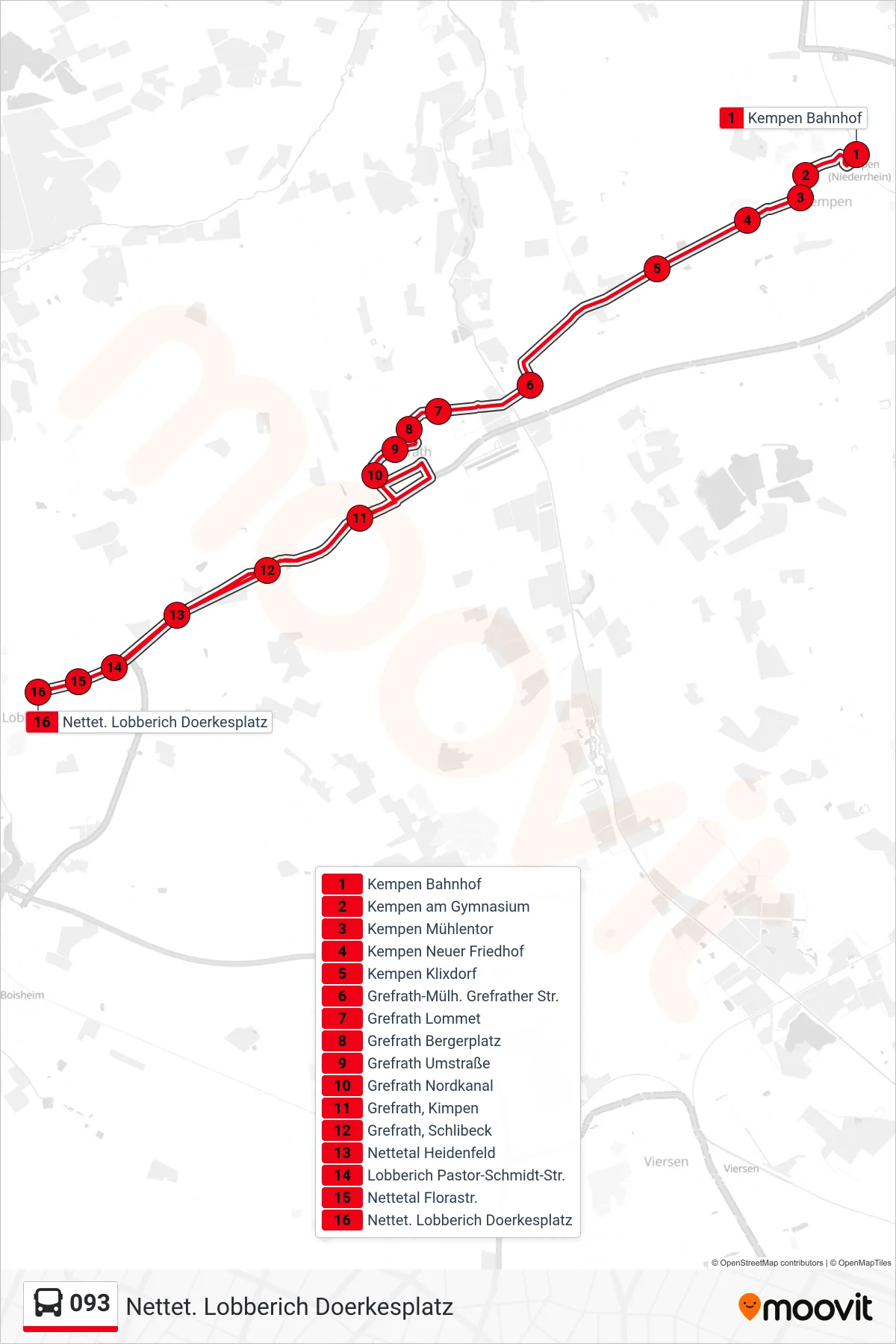 093 bus Line (Nettet. Lobberich Doerkesplatz) route and stops on a map