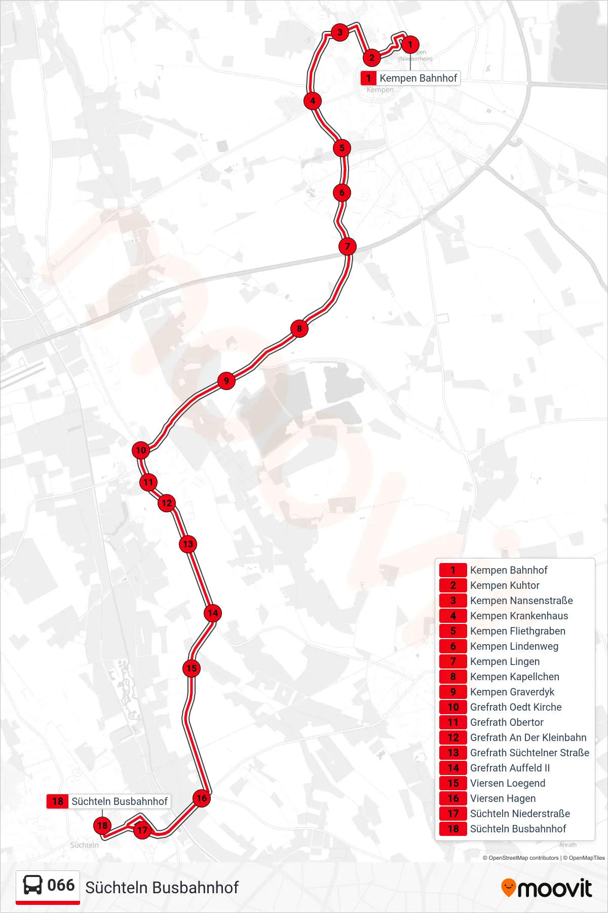 Linie 066 (Bus) Richtung Süchteln Busbahnhof: Route und Haltestellen auf der Karte