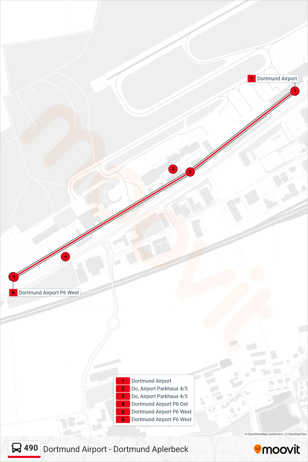 Linie 490 (Bus) Richtung Dortmund Airport P6 West: Route und Haltestellen auf der Karte
