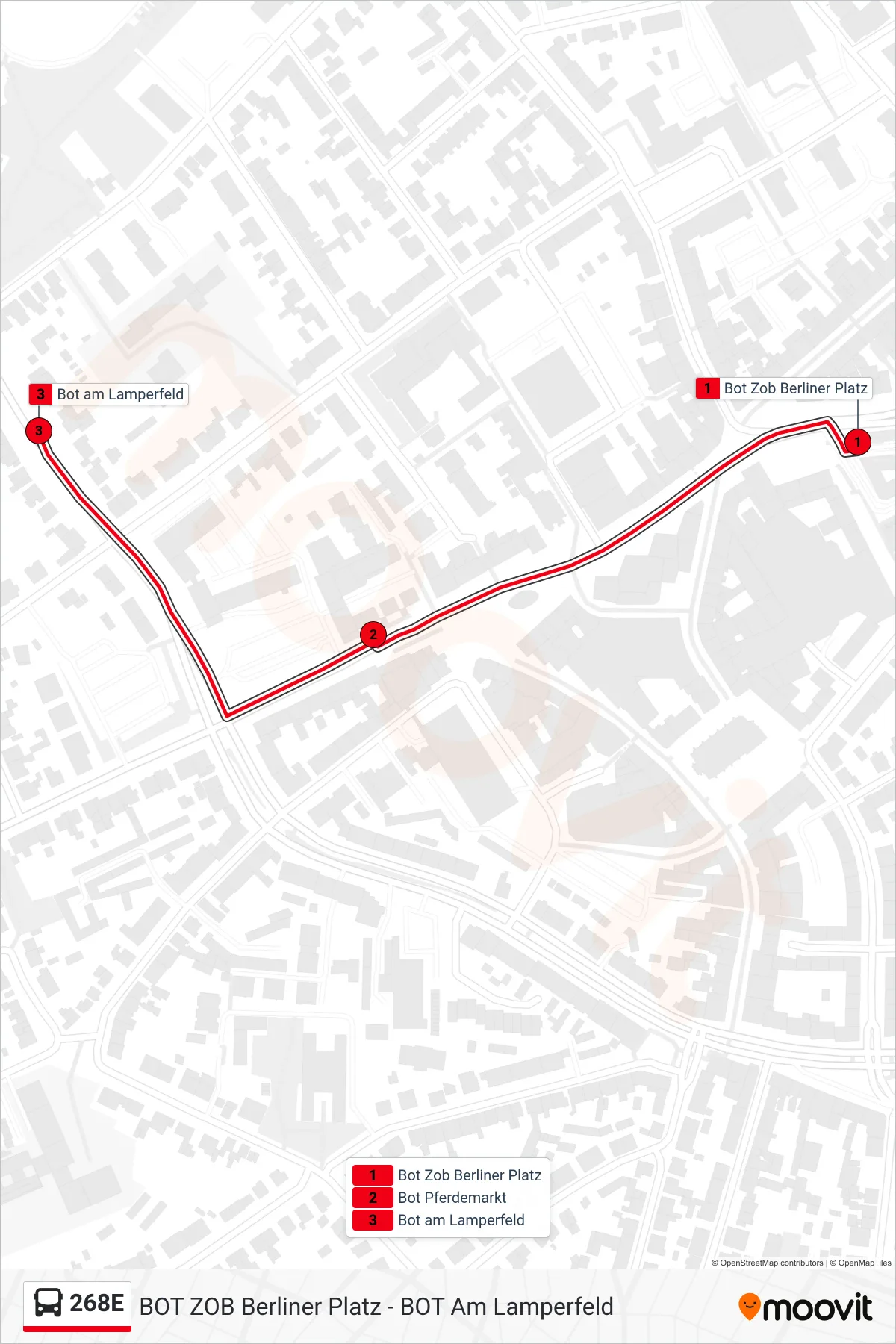 Linie 268E (Bus) Richtung Bot am Lamperfeld: Route und Haltestellen auf der Karte