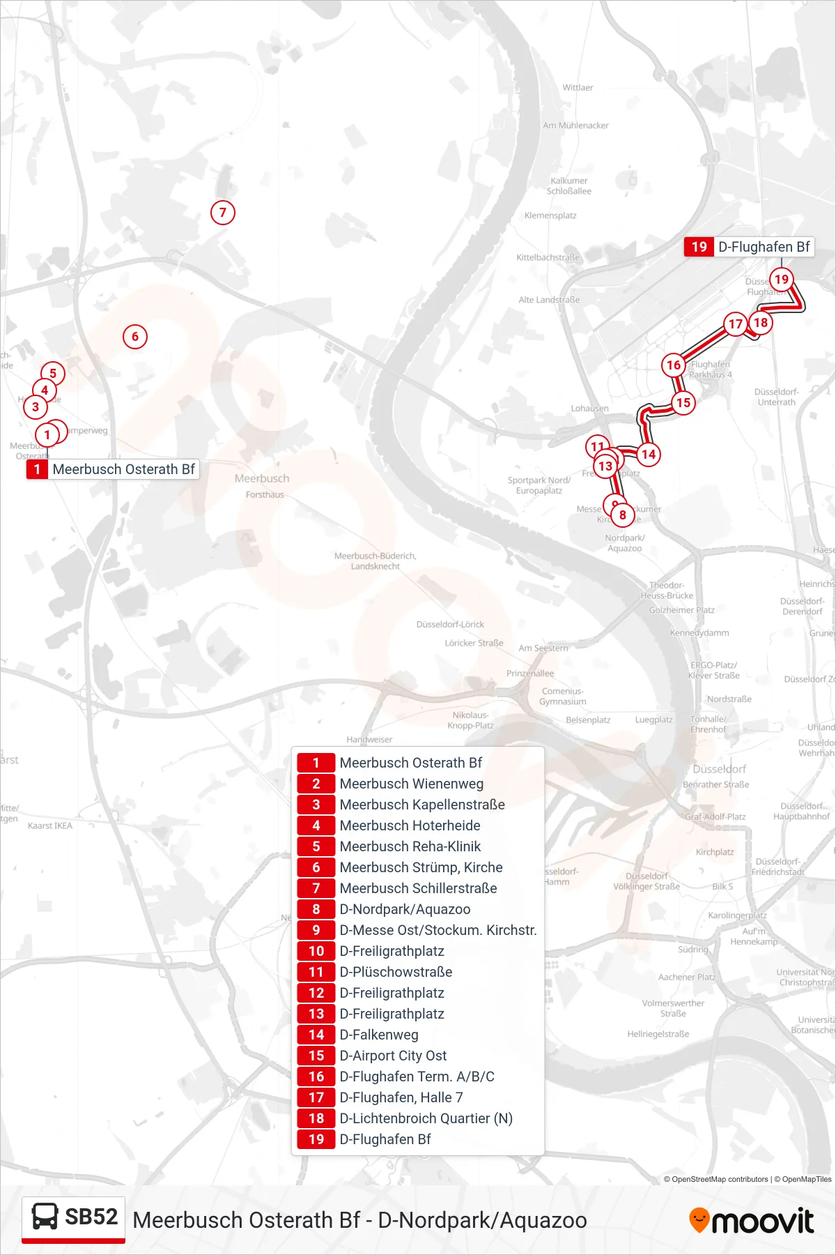 Linie SB52 (Bus) Richtung D-Flughafen Bf: Route und Haltestellen auf der Karte