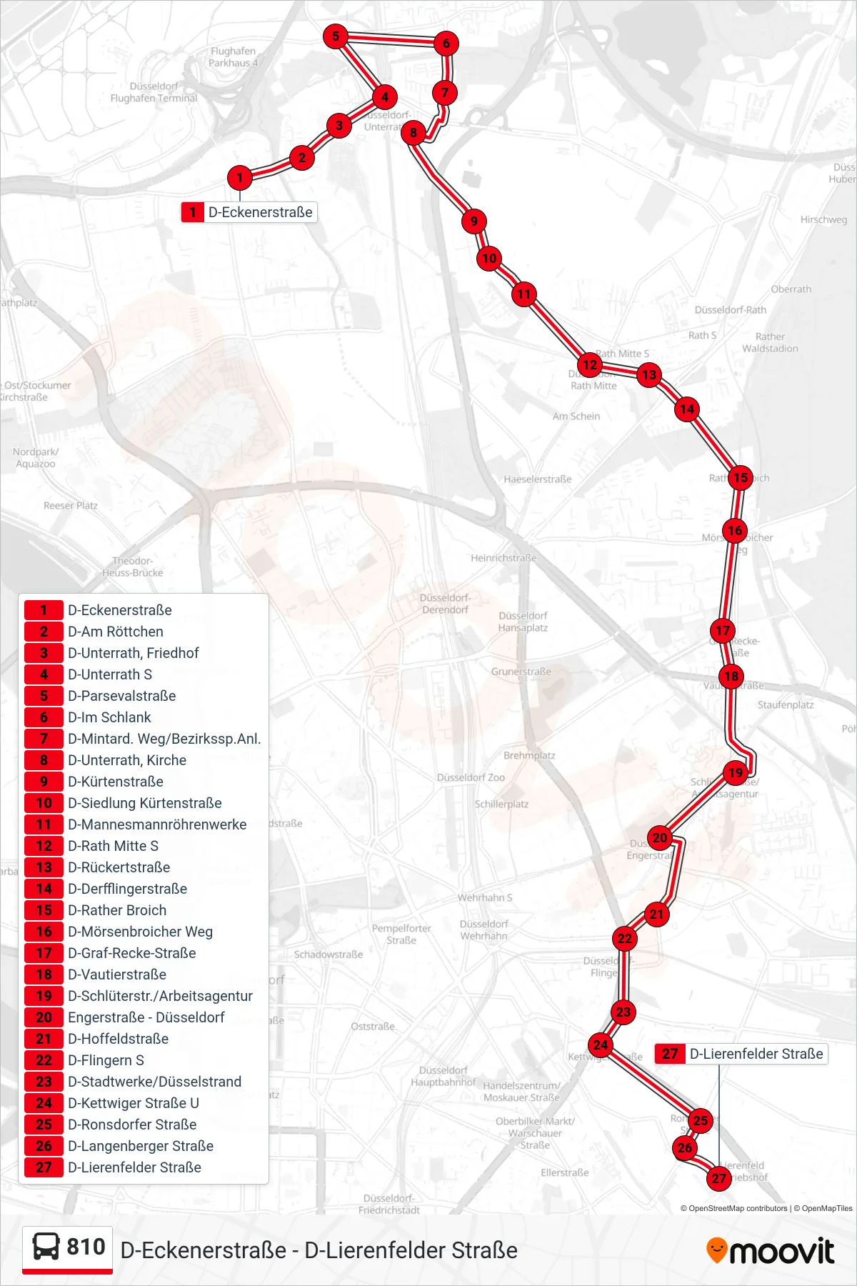 Linie 810 (Bus) Richtung D-Lierenfelder Straße: Route und Haltestellen auf der Karte