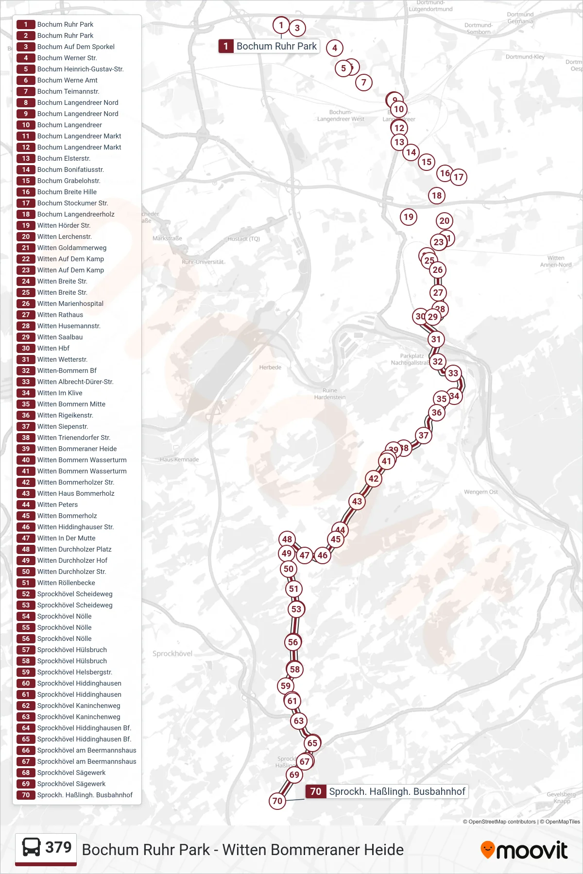 379 bus Line (Sprockh. Haßlingh. Busbahnhof) route and stops on a map