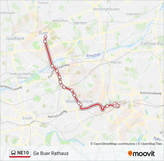 NE10 Bus Line Map