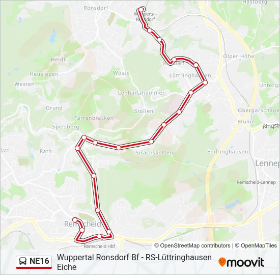 NE16 Bus Line Map
