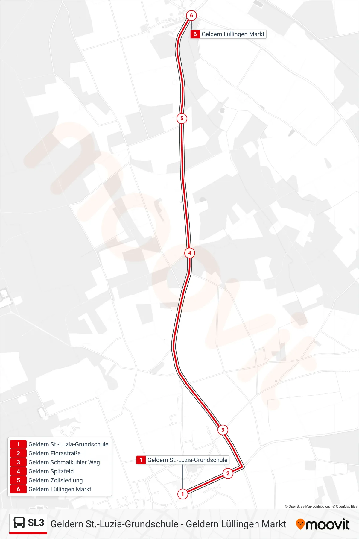 SL3 bus Line (Geldern Lüllingen Markt) route and stops on a map