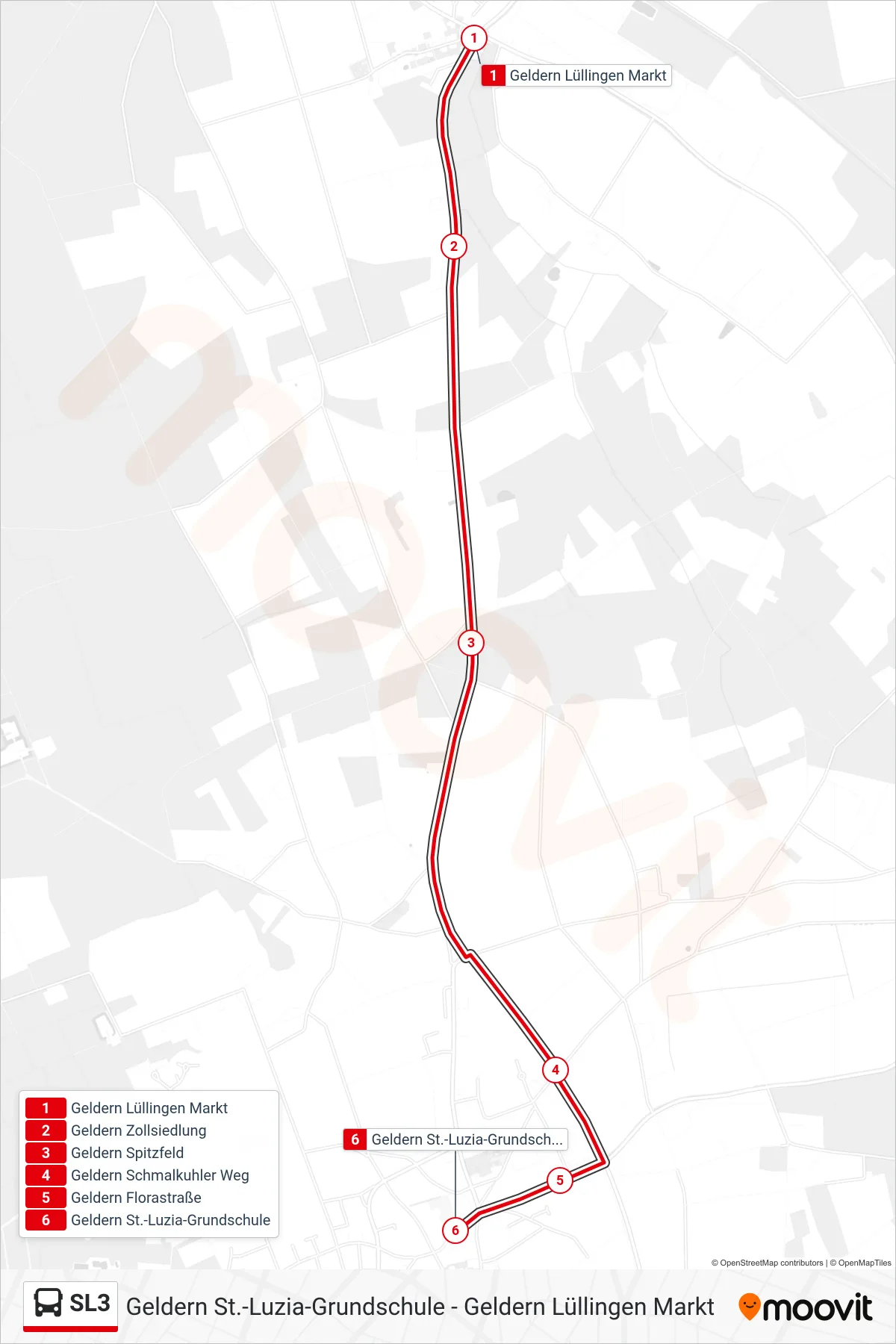 Linie SL3 (Bus) Richtung Geldern St.-Luzia-Grundschule: Route und Haltestellen auf der Karte