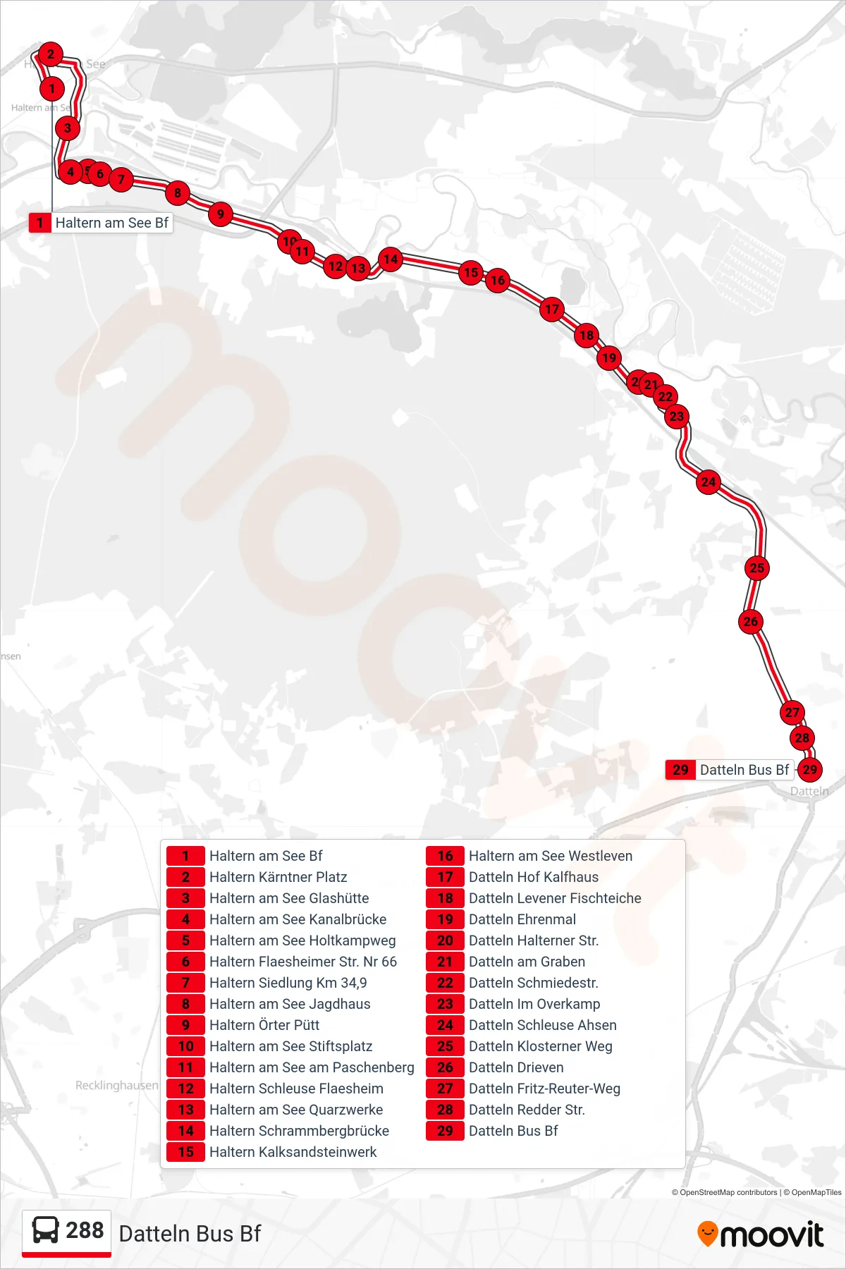 Linie 288 (Bus) Richtung Datteln Bus Bf: Route und Haltestellen auf der Karte