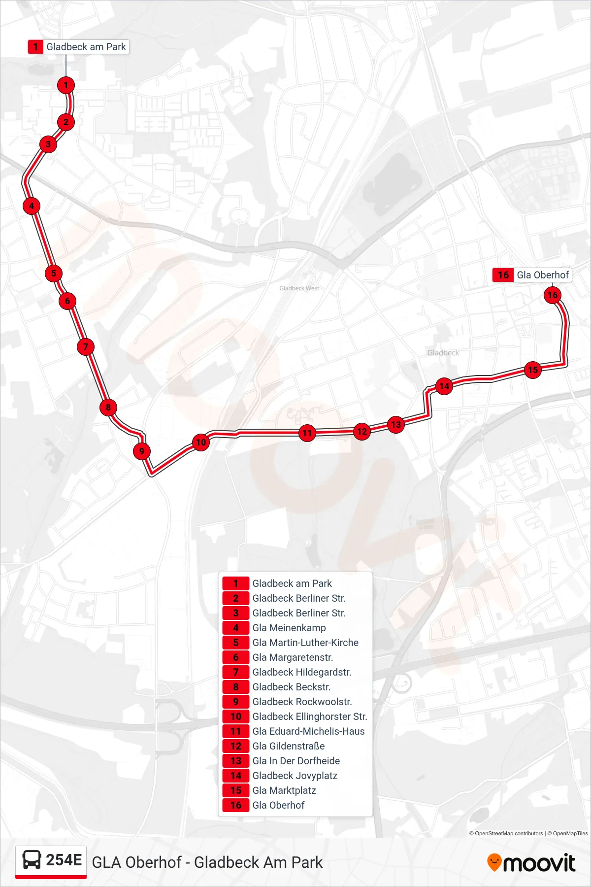 Linie 254E (Bus) Richtung Gla Oberhof: Route und Haltestellen auf der Karte
