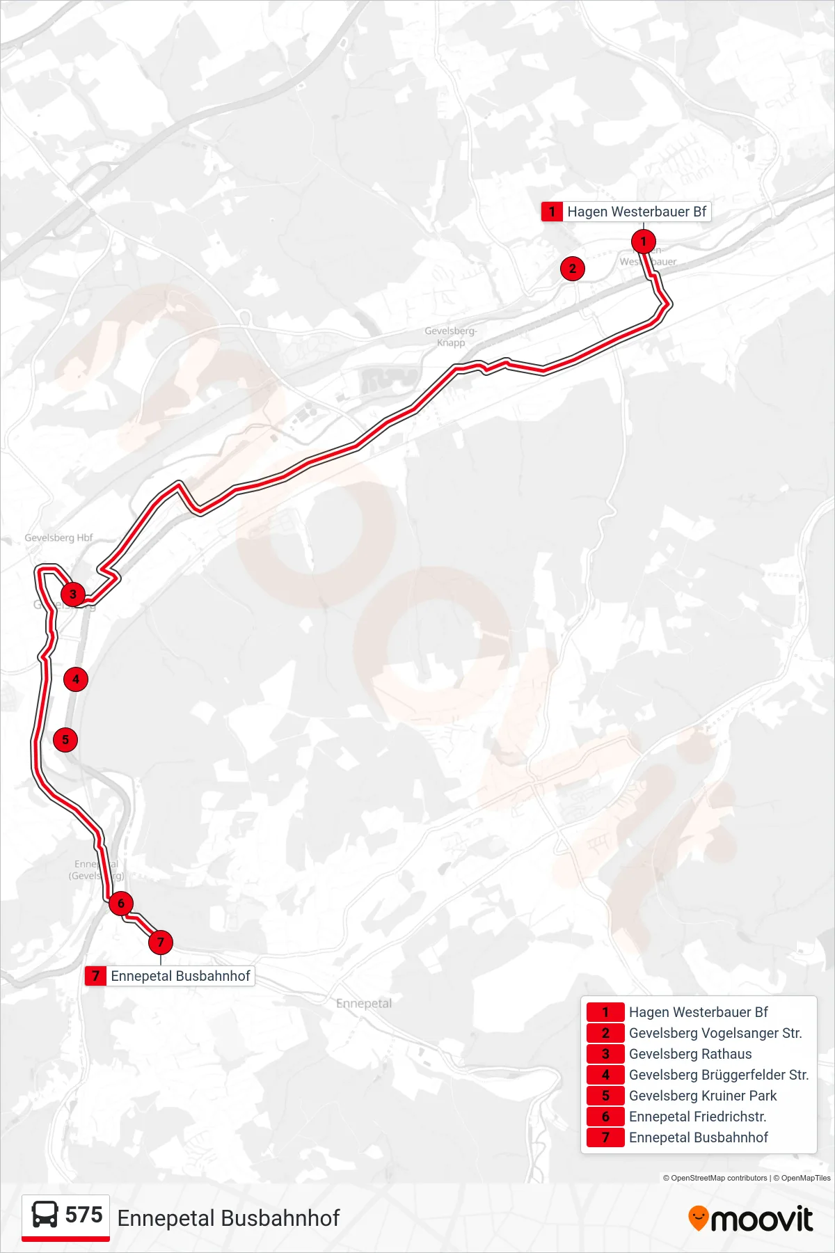 Linie 575 (Bus) Richtung Ennepetal Busbahnhof: Route und Haltestellen auf der Karte