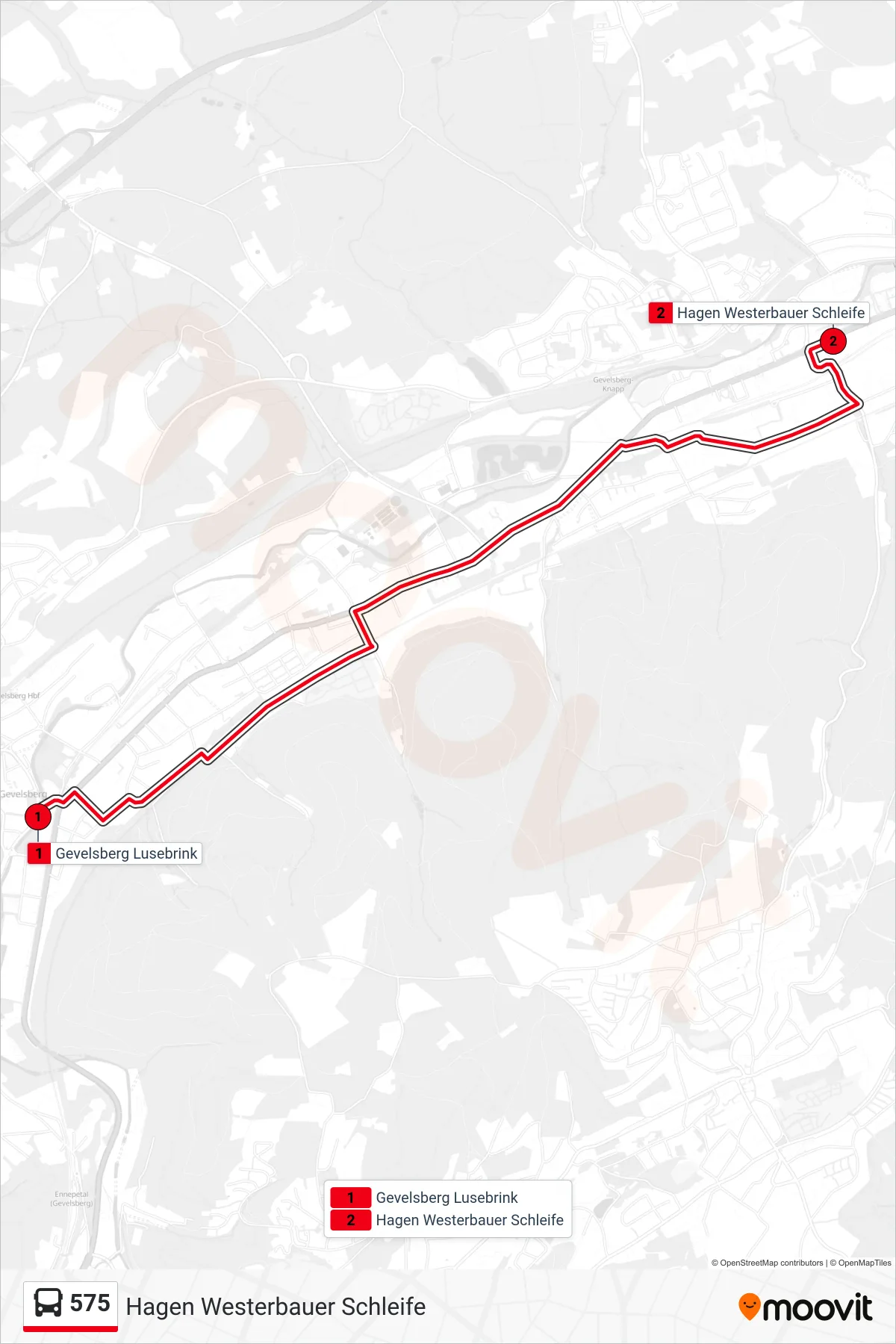 Linie 575 (Bus) Richtung Hagen Westerbauer Schleife: Route und Haltestellen auf der Karte