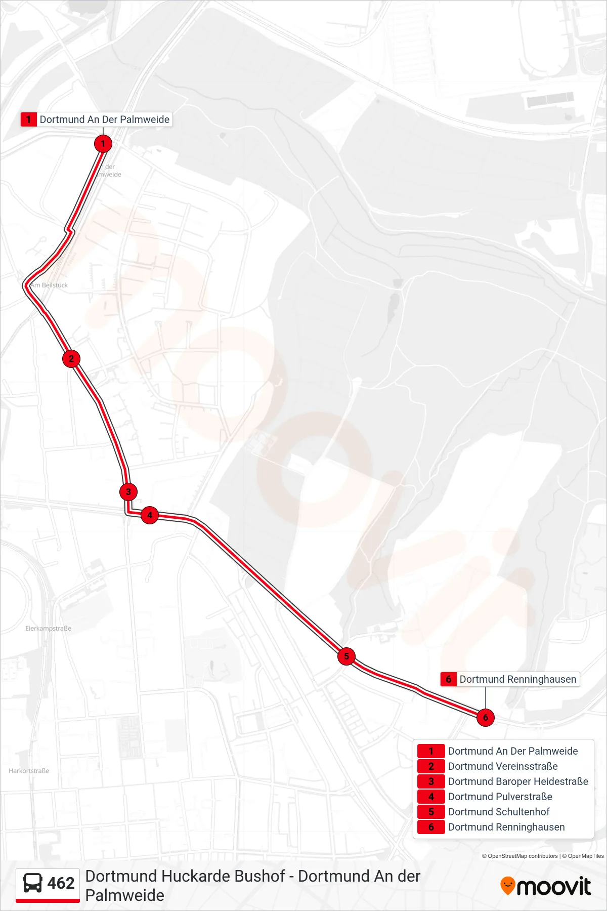 Linie 462 (Bus) Richtung Dortmund Renninghausen: Route und Haltestellen auf der Karte