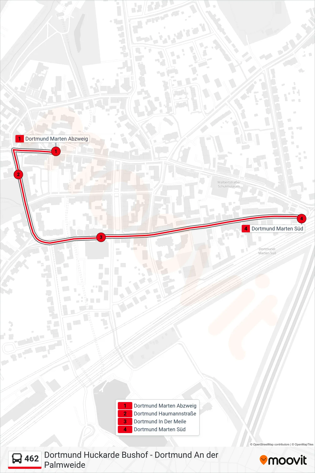 Linie 462 (Bus) Richtung Dortmund Marten Süd: Route und Haltestellen auf der Karte
