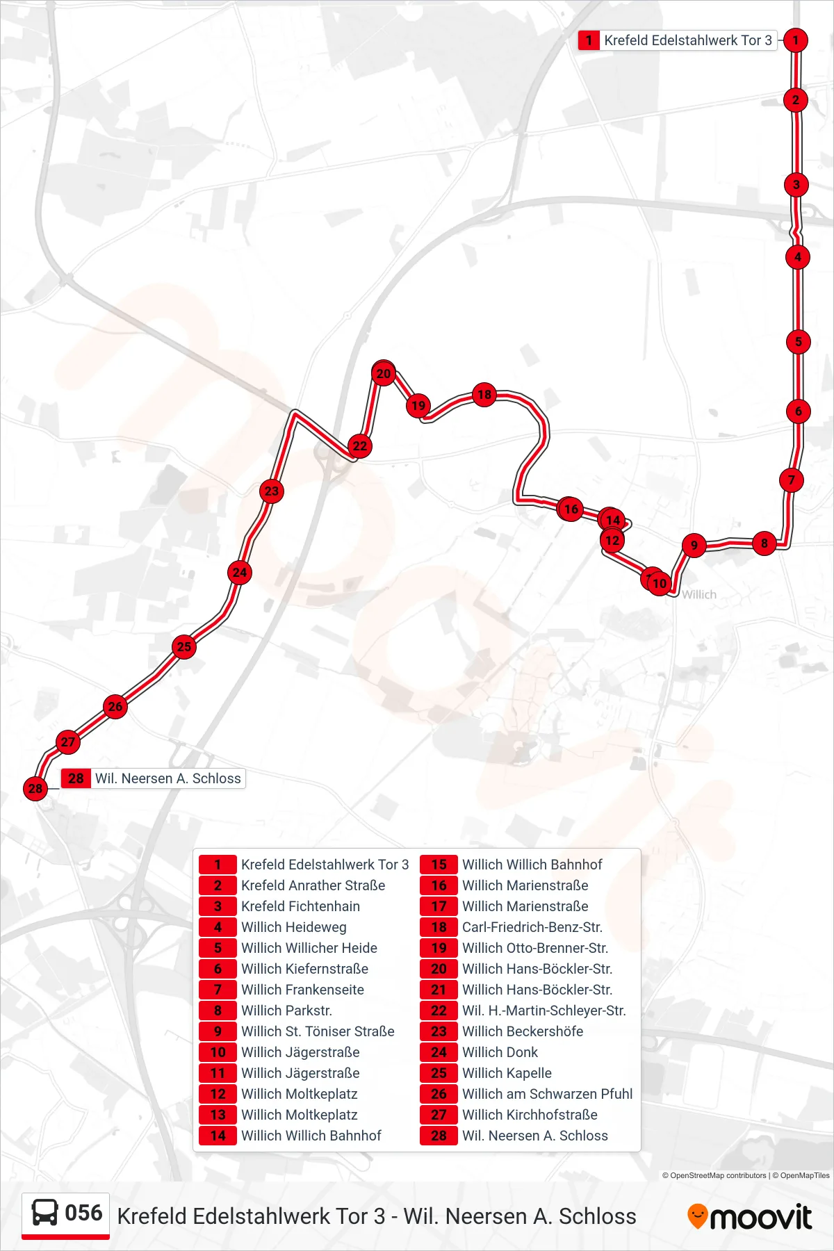 Linie 056 (Bus) Richtung Wil. Neersen A. Schloss: Route und Haltestellen auf der Karte