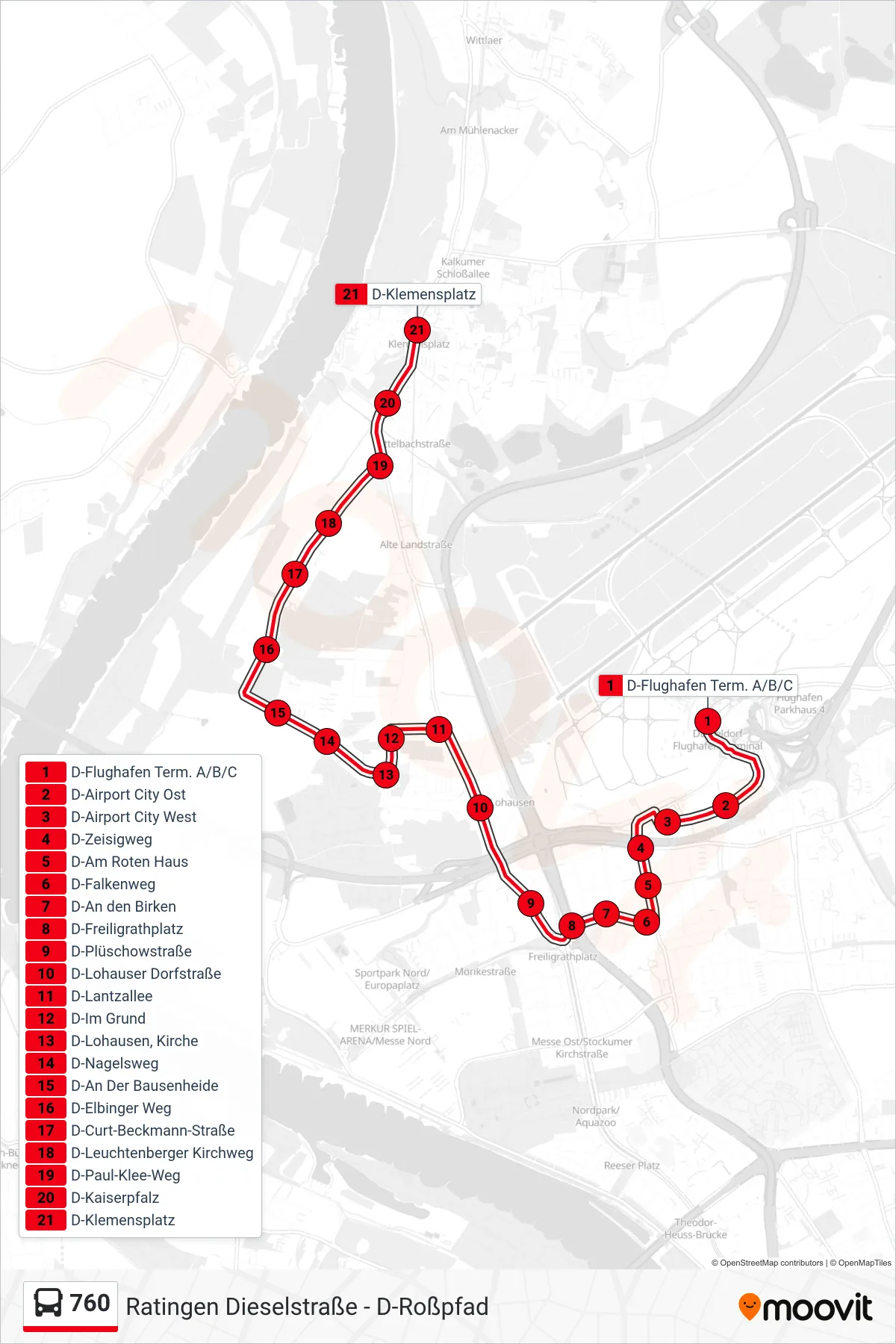 Linie 760 (Bus) Richtung D-Klemensplatz: Route und Haltestellen auf der Karte