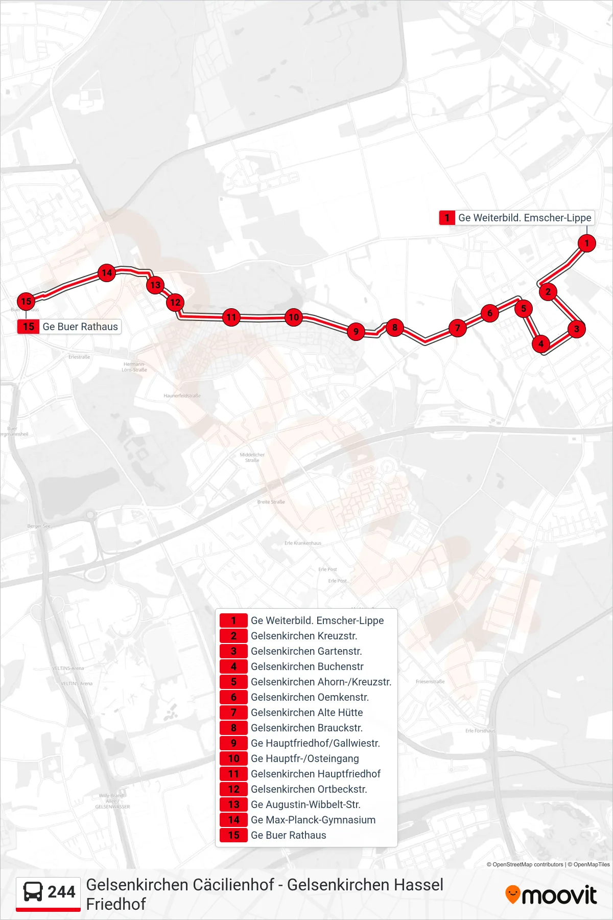 Linie 244 (Bus) Richtung Ge Buer Rathaus: Route und Haltestellen auf der Karte