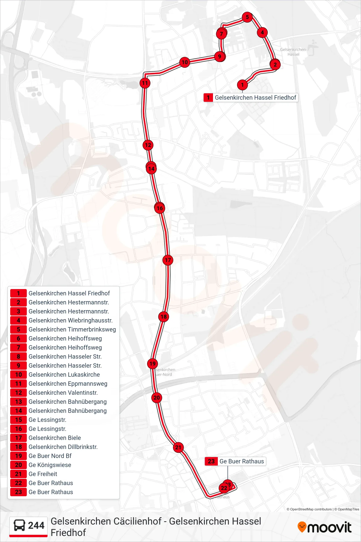 Linie 244 (Bus) Richtung Ge Buer Rathaus: Route und Haltestellen auf der Karte