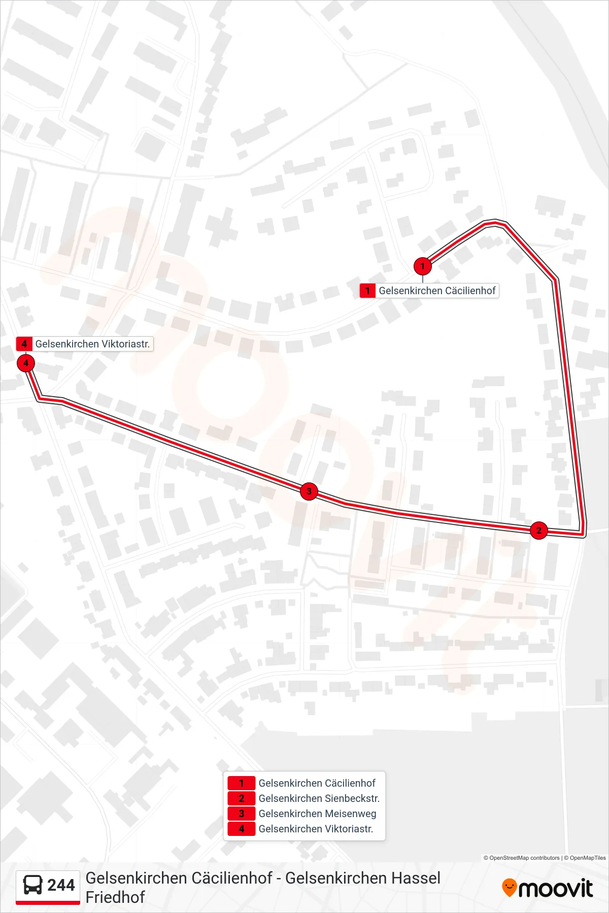 Linie 244 (Bus) Richtung Gelsenkirchen Viktoriastr.: Route und Haltestellen auf der Karte